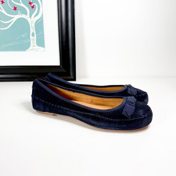 Coldwater Creek NEW Women's Walk With Me Navy Suede Flats Bow Detail Size 10W - Picture 1 of 8